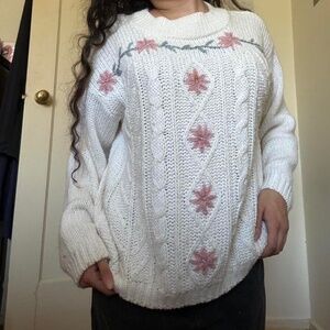 Vintage Oversized Knit Sweater Cozy Womens Chunky French Grannycore Cottagecore